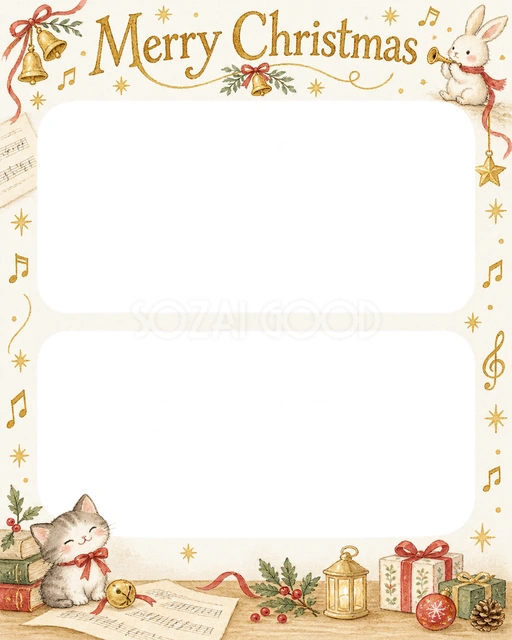 音楽とベルのクリスマスイラスト