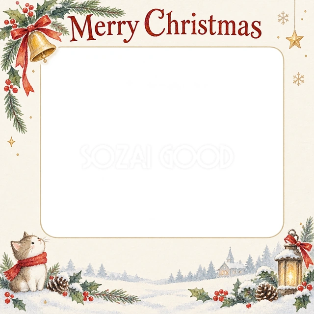 ベルと冬の葉のクリスマスイラスト