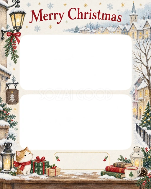 雪の街並みのクリスマスイラスト
