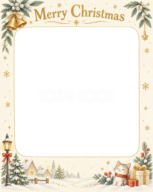 ベルと冬の葉のクリスマスイラスト