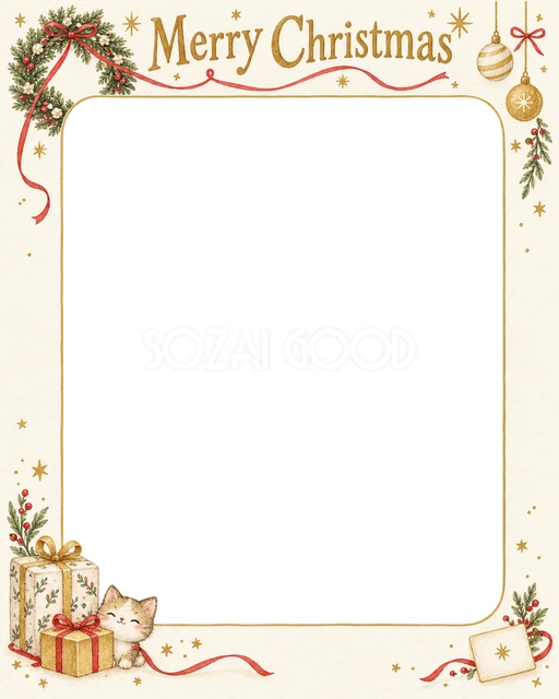 リースと細いリボンのクリスマスイラスト
