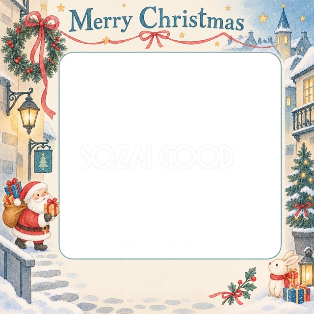 リースと細いリボンのクリスマスイラスト