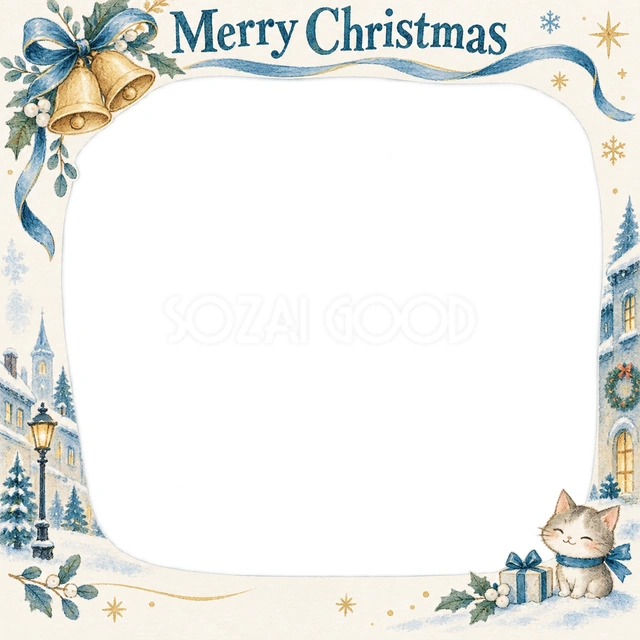 ベルと冬の葉のクリスマスイラスト