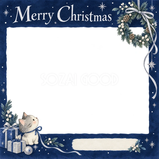 リースと細いリボンのクリスマスイラスト