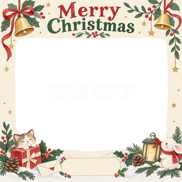 ベルと冬の葉のクリスマスイラスト