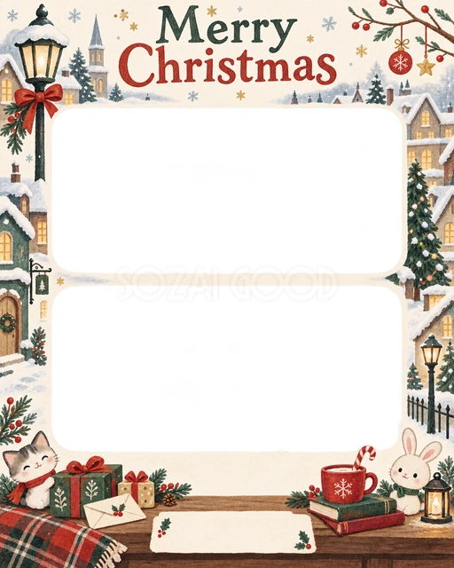 雪の街並みのクリスマスイラスト