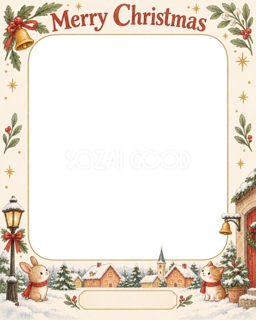 ベルと冬の葉のクリスマスイラスト