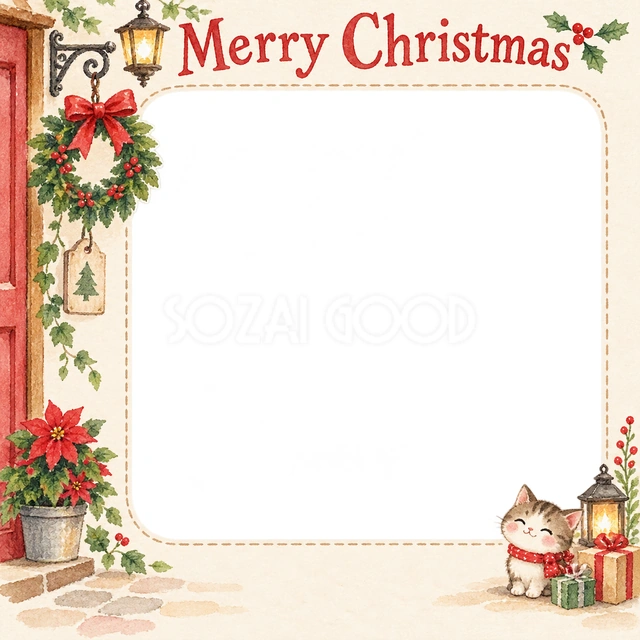 入口の小さなリースのクリスマスイラスト