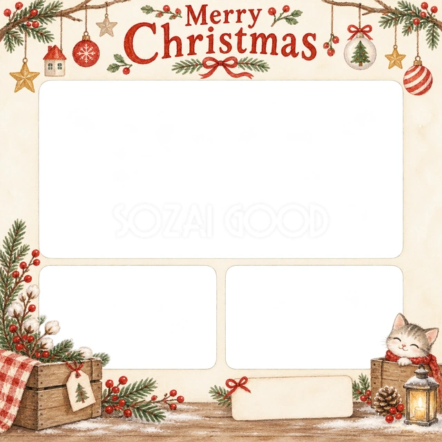 木箱と冬の枝のクリスマスイラスト