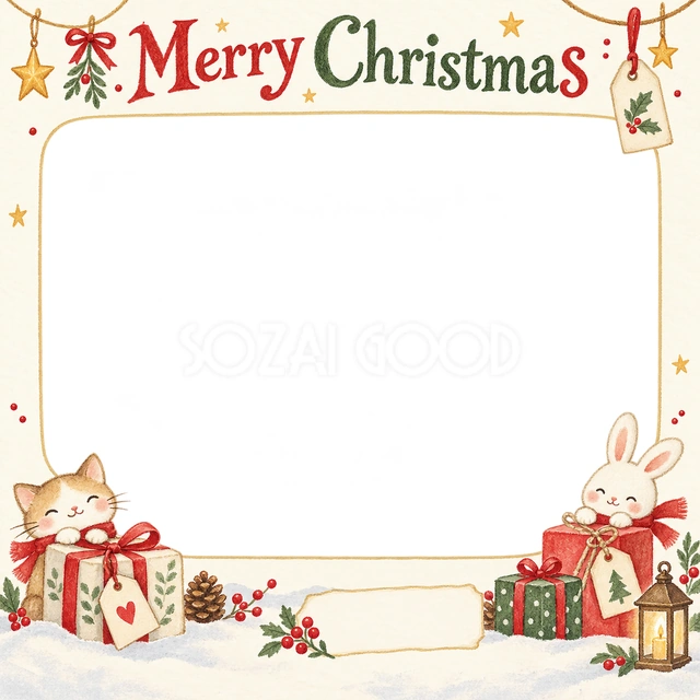 贈り物とタグのクリスマスイラスト