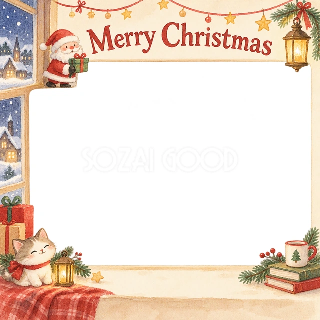 窓辺の灯りのクリスマスイラスト