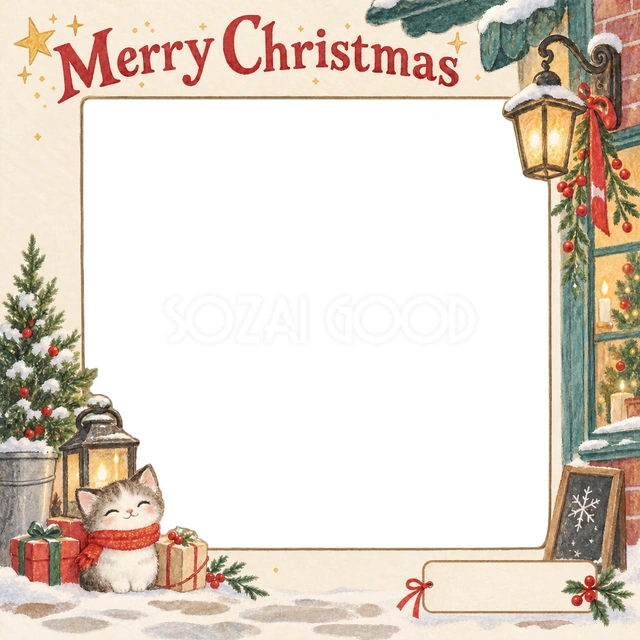窓辺の灯りのクリスマスイラスト