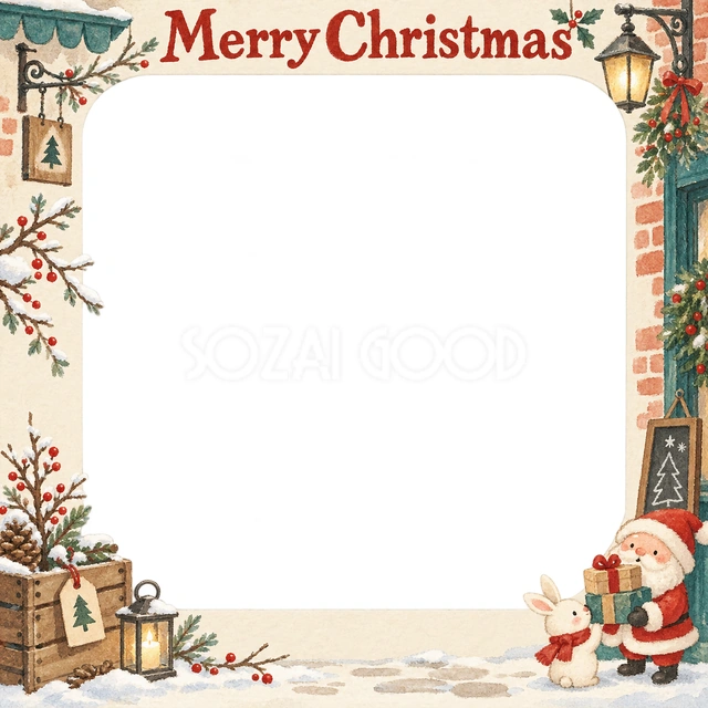 木箱と冬の枝のクリスマスイラスト