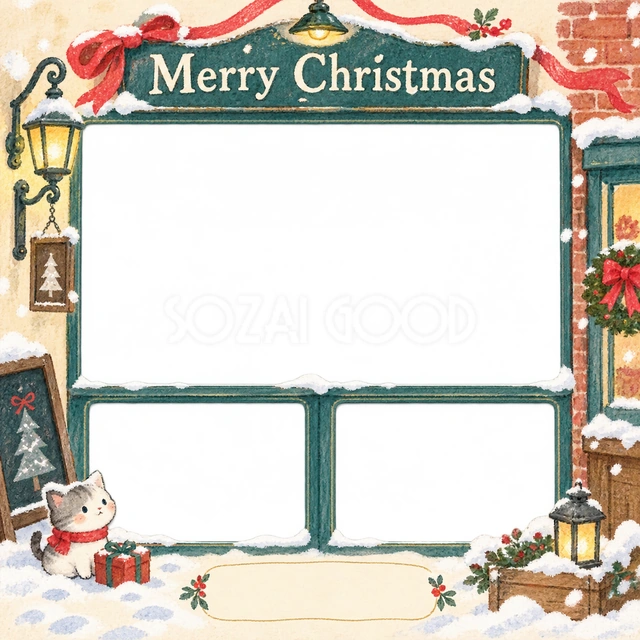 雪の日の店先のクリスマスイラスト