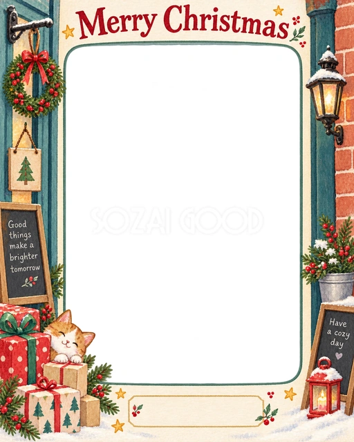 入口の小さなリースのクリスマスイラスト