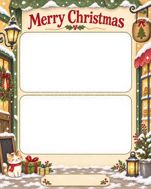 雪の日の店先のクリスマスイラスト