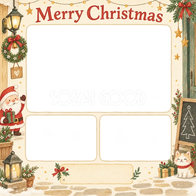 入口の小さなリースのクリスマスイラスト