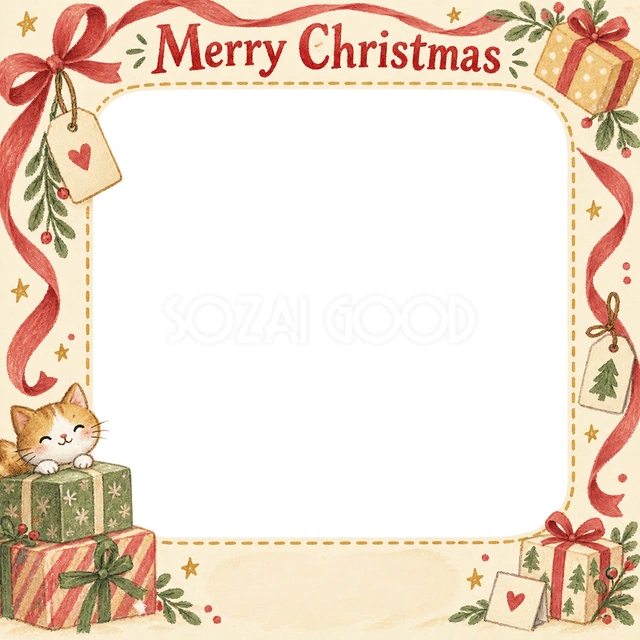 贈り物とタグのクリスマスイラスト