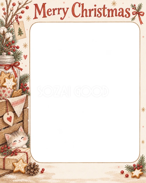 木箱と冬の枝のクリスマスイラスト