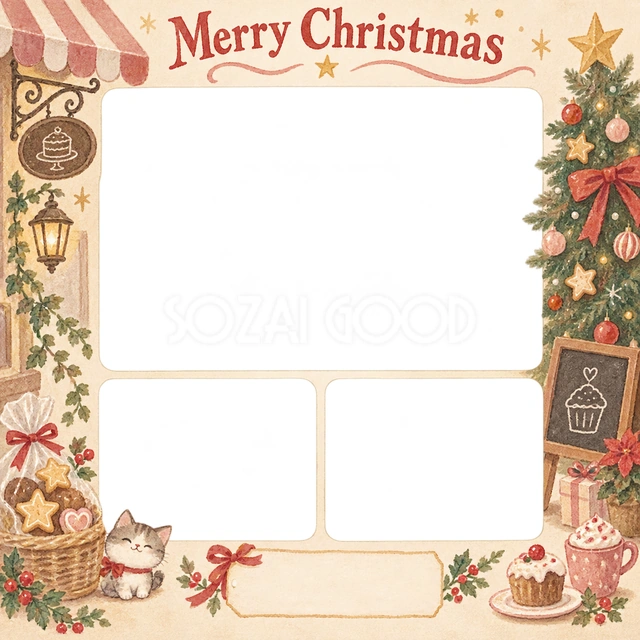 店先のツリーのクリスマスイラスト