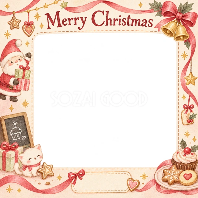 リボンとベルのクリスマスイラスト