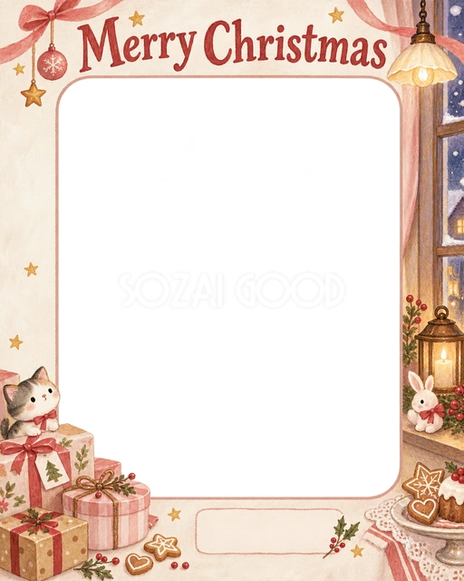 窓辺の灯りのクリスマスイラスト
