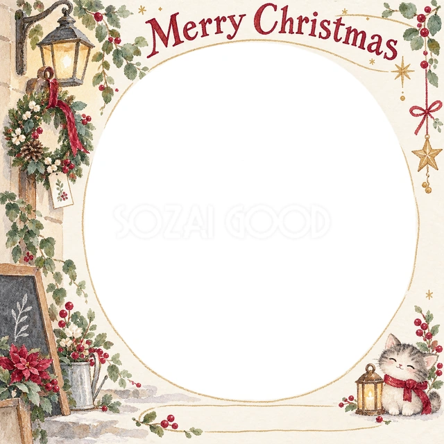 入口の小さなリースのクリスマスイラスト