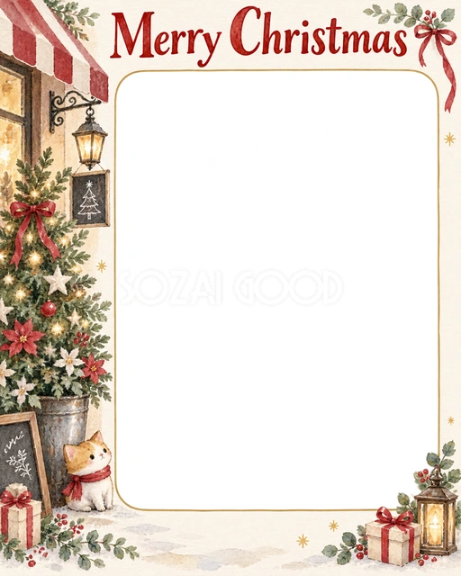 店先のツリーのクリスマスイラスト