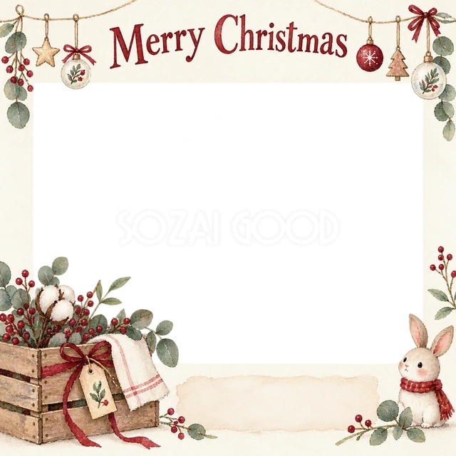 木箱と冬の枝のクリスマスイラスト