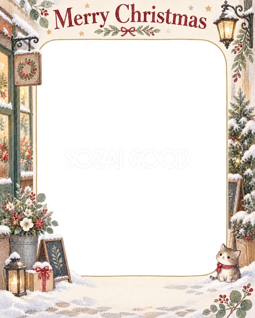 雪の日の店先のクリスマスイラスト