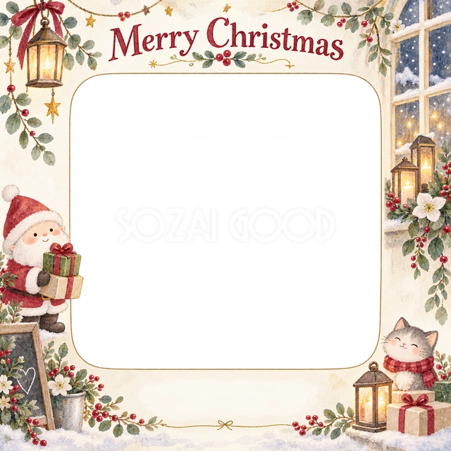 窓辺の灯りのクリスマスイラスト