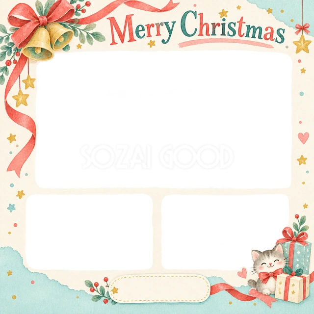 リボンとベルのクリスマスイラスト