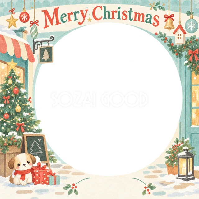 店先のツリーのクリスマスイラスト