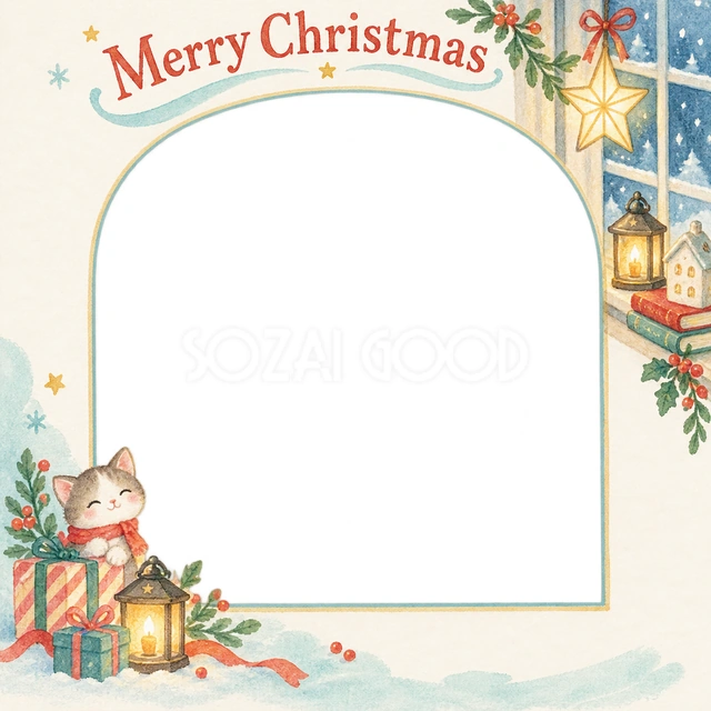 窓辺の灯りのクリスマスイラスト
