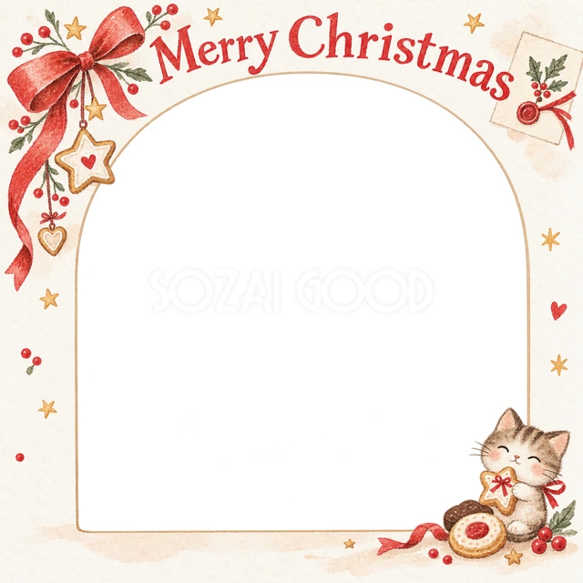 小さな赤いリボンのクリスマスイラスト