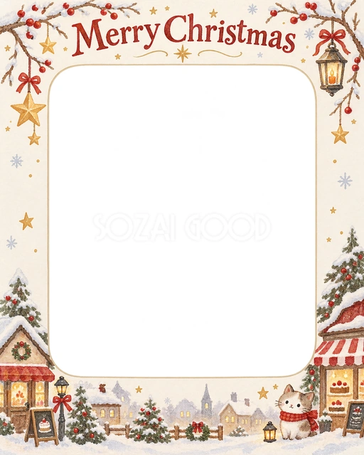 冬の枝と星のクリスマスイラスト