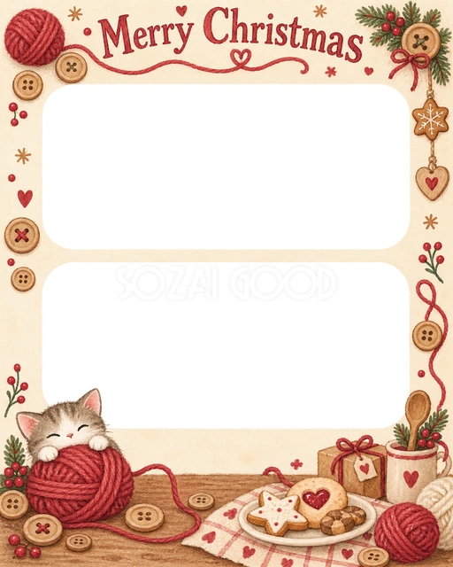 毛糸と木のボタンのクリスマスイラスト