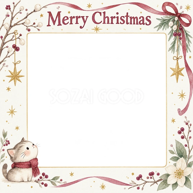 冬の枝と星のクリスマスイラスト