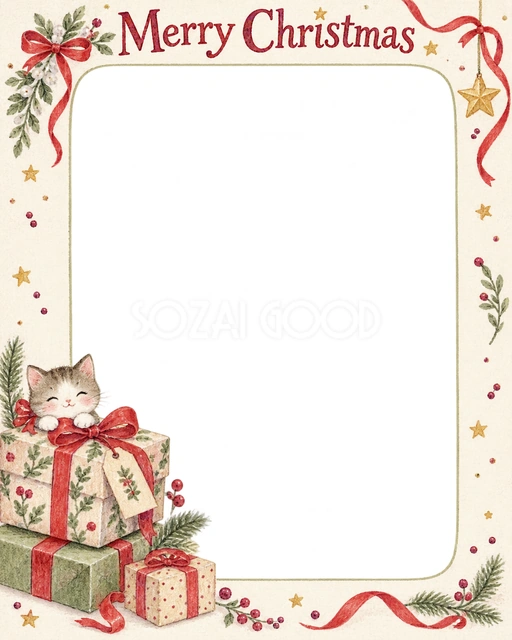 小さな赤いリボンのクリスマスイラスト