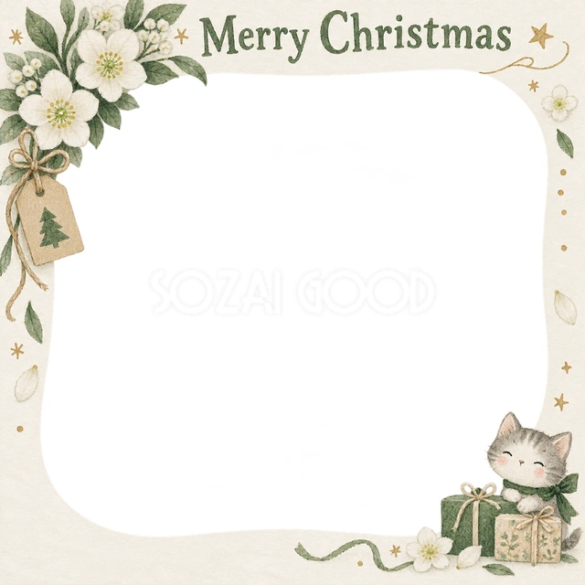 白い花のクリスマスイラスト