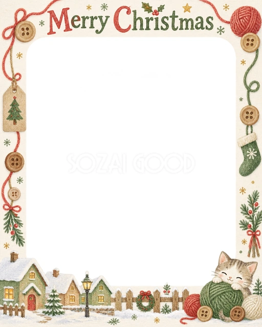 毛糸と木のボタンのクリスマスイラスト