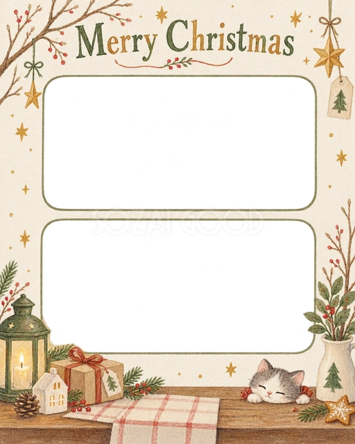 冬の枝と星のクリスマスイラスト
