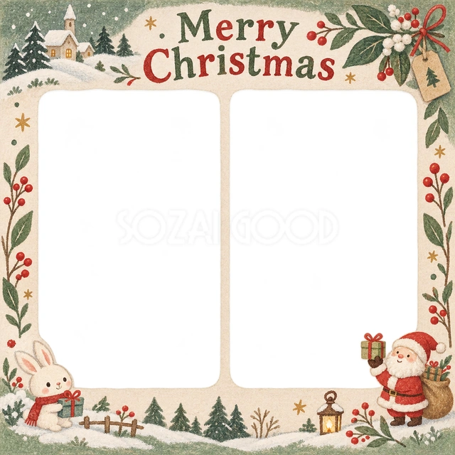 冬の葉と実のクリスマスイラスト
