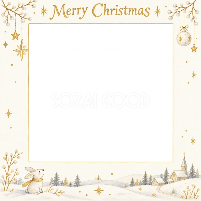 冬の枝と星のクリスマスイラスト