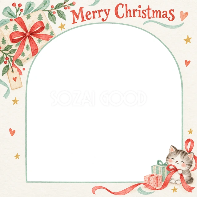小さな赤いリボンのクリスマスイラスト