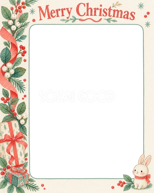 冬の葉と実のクリスマスイラスト