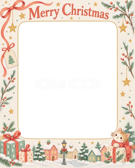 冬の枝と星のクリスマスイラスト