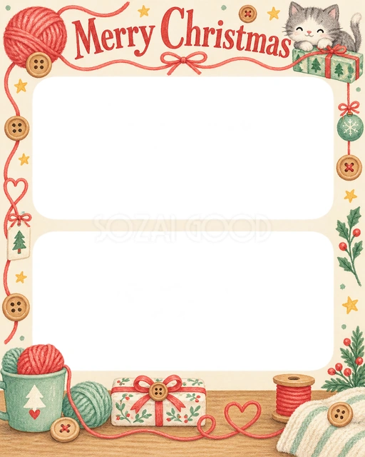毛糸と木のボタンのクリスマスイラスト