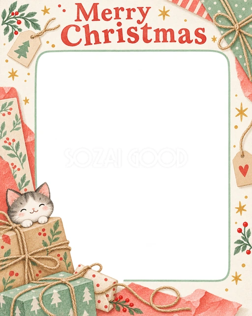 麻ひもと包み紙のクリスマスイラスト