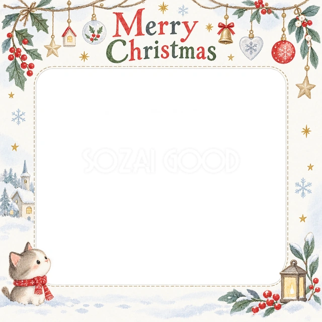 冬の葉と実のクリスマスイラスト